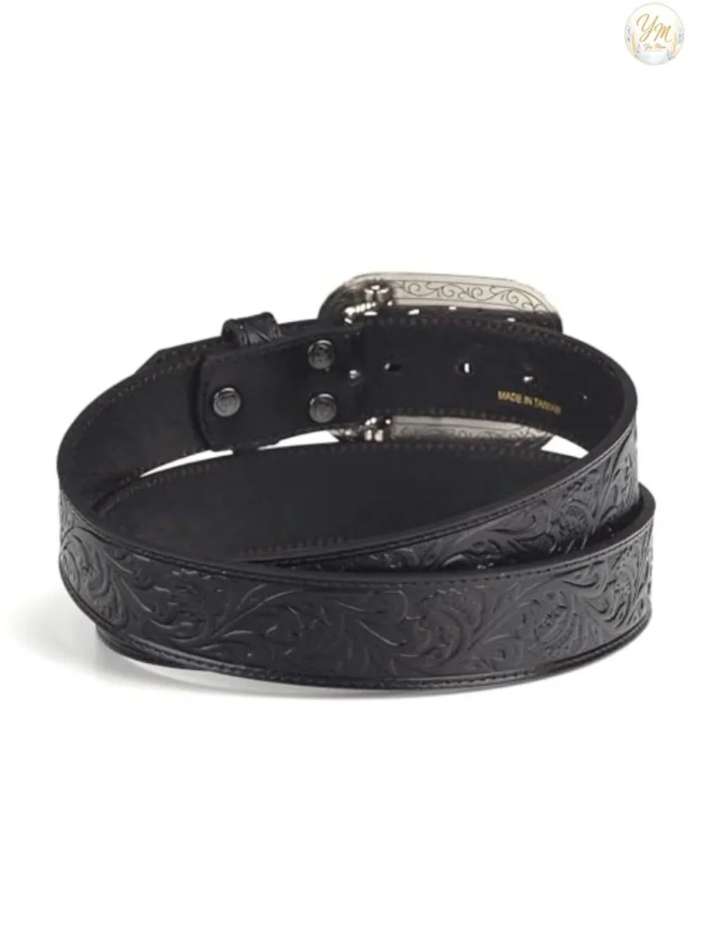 Rhinestone Embossed Leather Belt 1.5